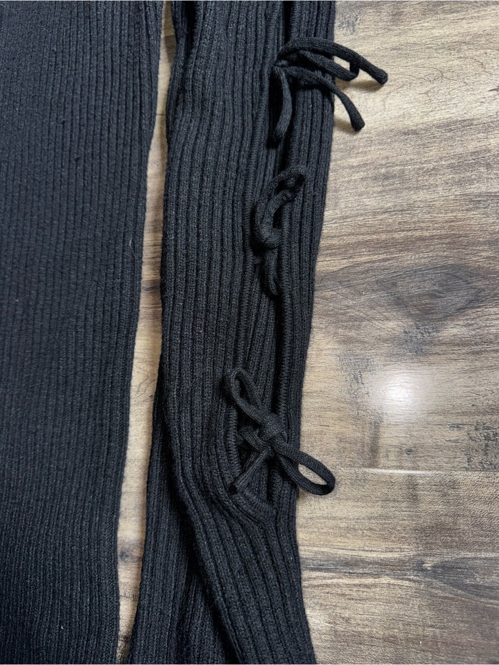 Maniere De Voir Ribbed Knit Lace-Up Side-Tie Flare Pants Black Sz S Coquette - Picture 5 of 13